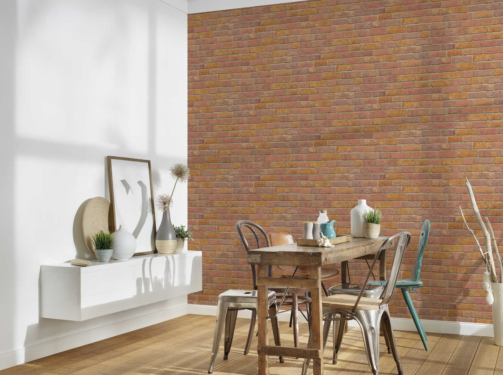             Brick wallpaper with 3D masonry look - red, brown
        