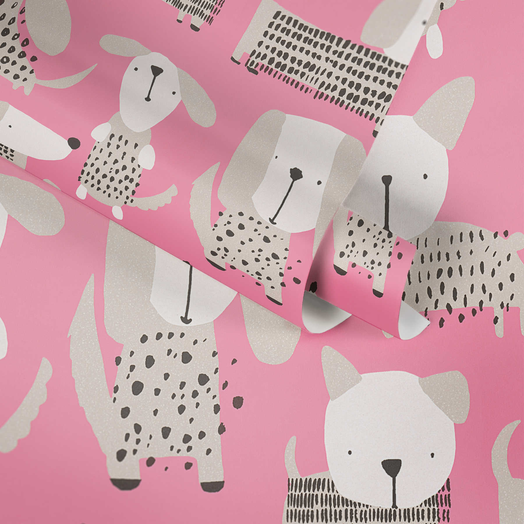             Papier peint chien style bande dessinée pour chambre d'enfant - rose, blanc
        