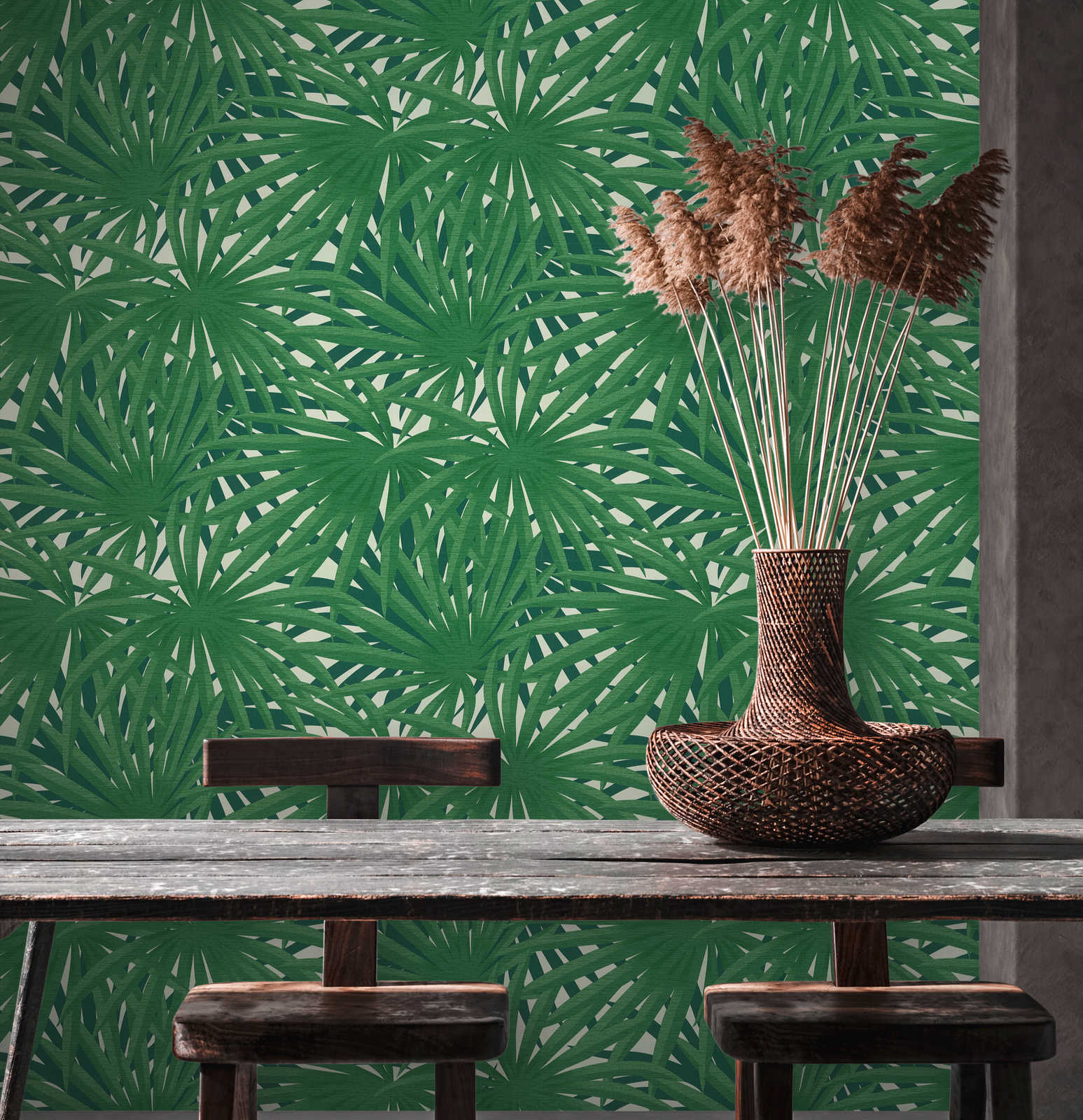             Tropical wallpaper with jungle design & metallic luster - green, metallic, white
        