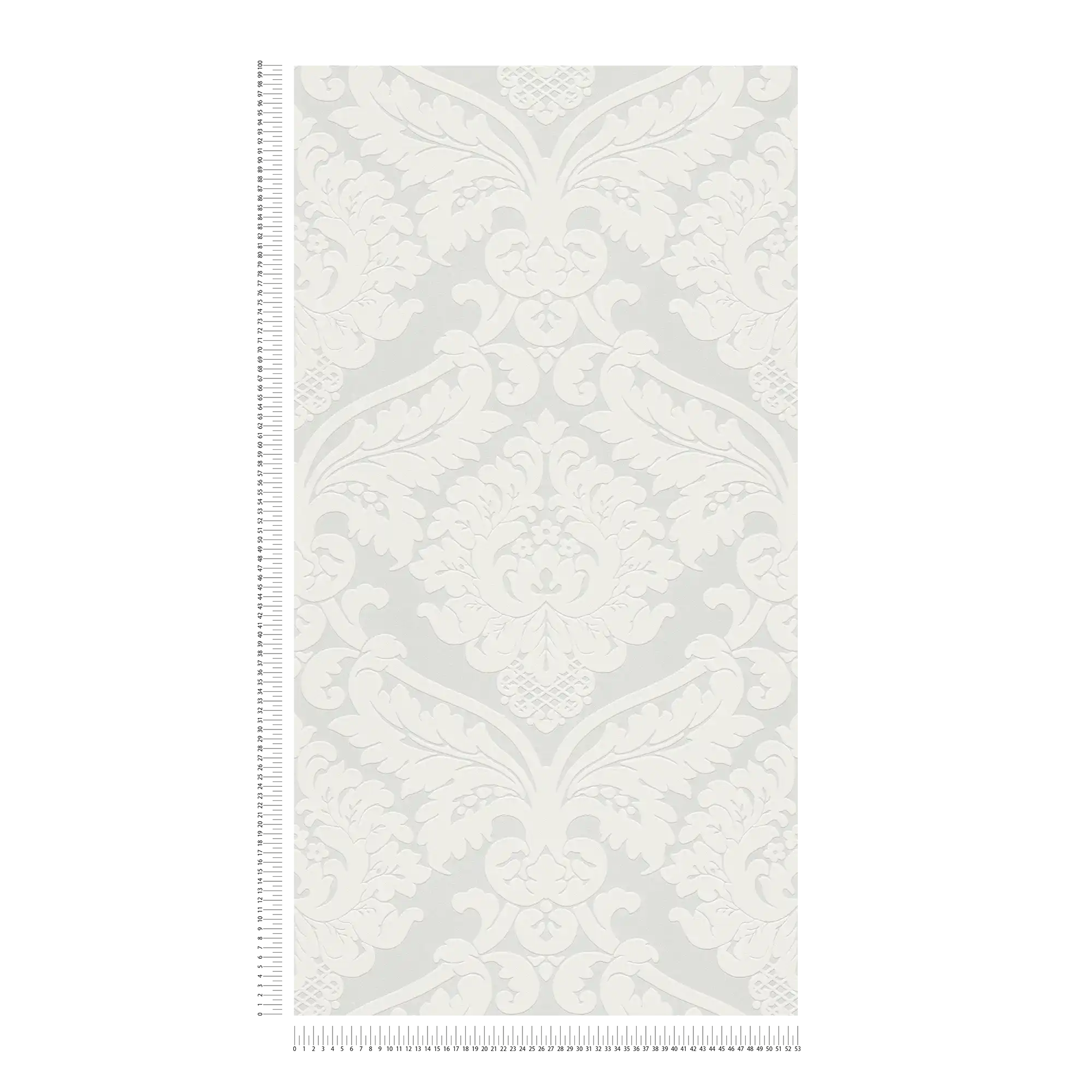             Carta da parati barocca con ornamento floreale 3D - metallizzata, bianca
        