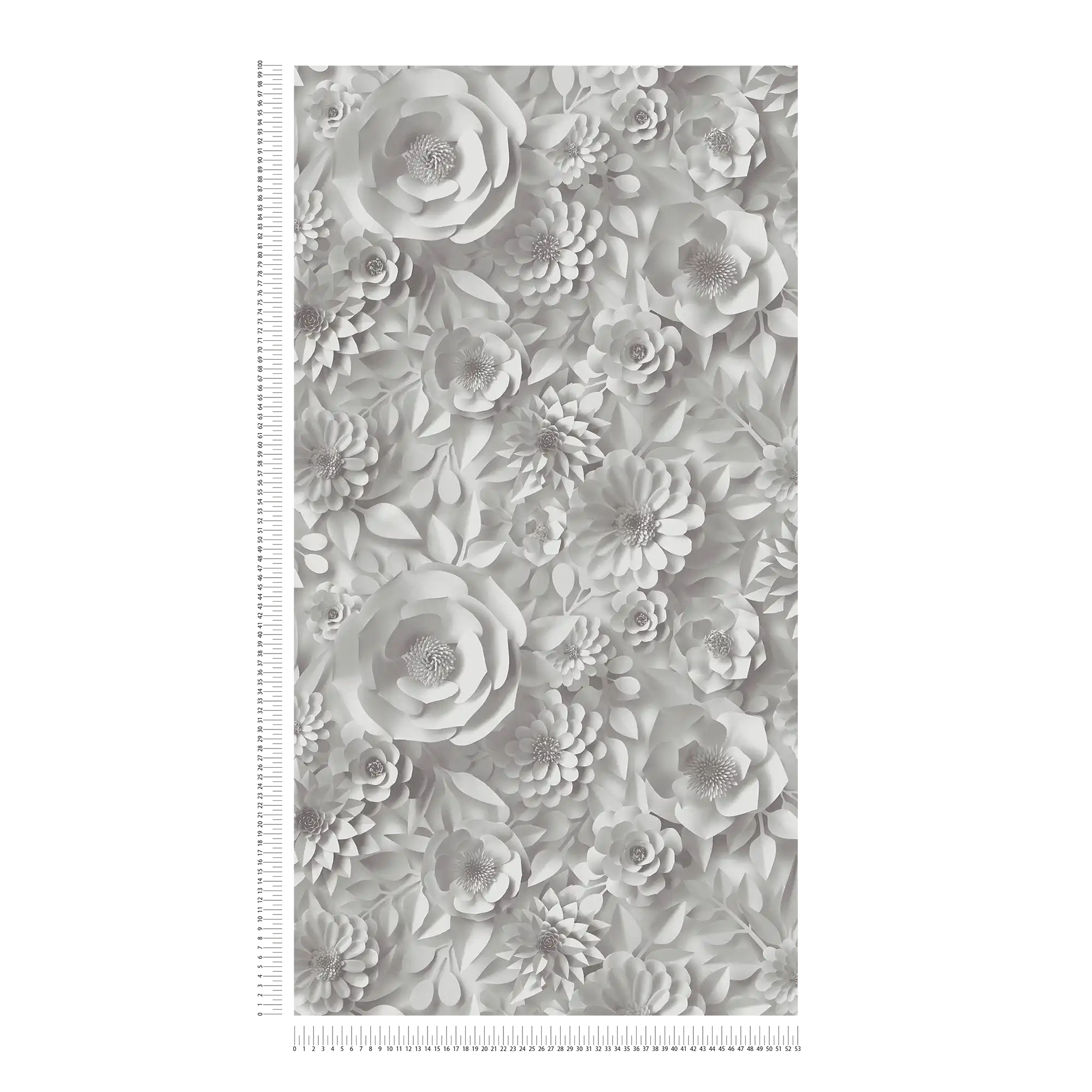             3D wallpaper with paper flowers, graphic floral pattern - white
        