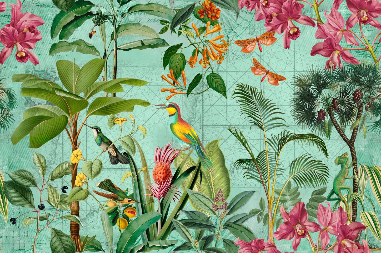             Toile jungle colorée avec arbres, fleurs & animaux - 0,90 m x 0,60 m
        