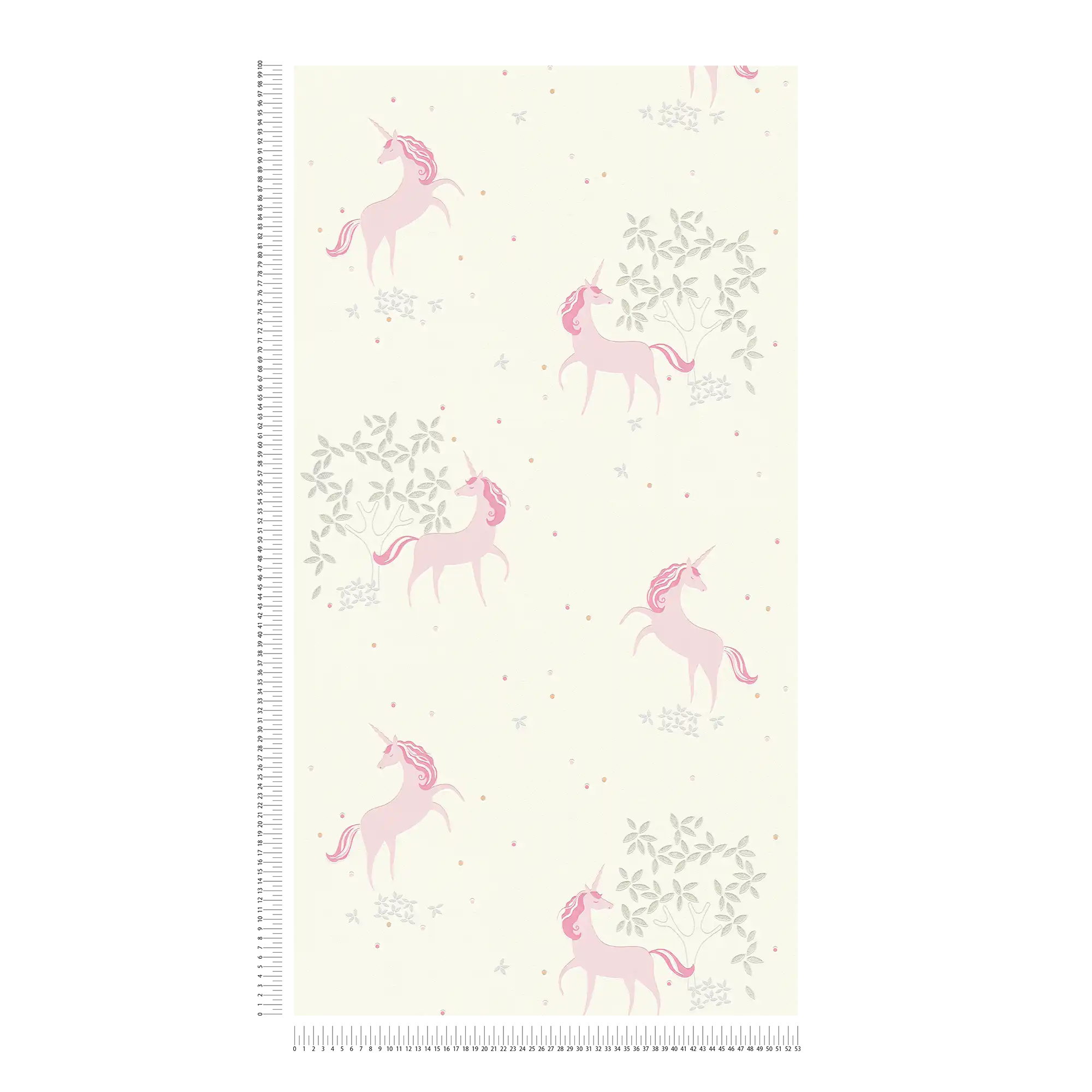             Unicorn non-woven wallpaper with dots & silver glitter - pink, grey
        