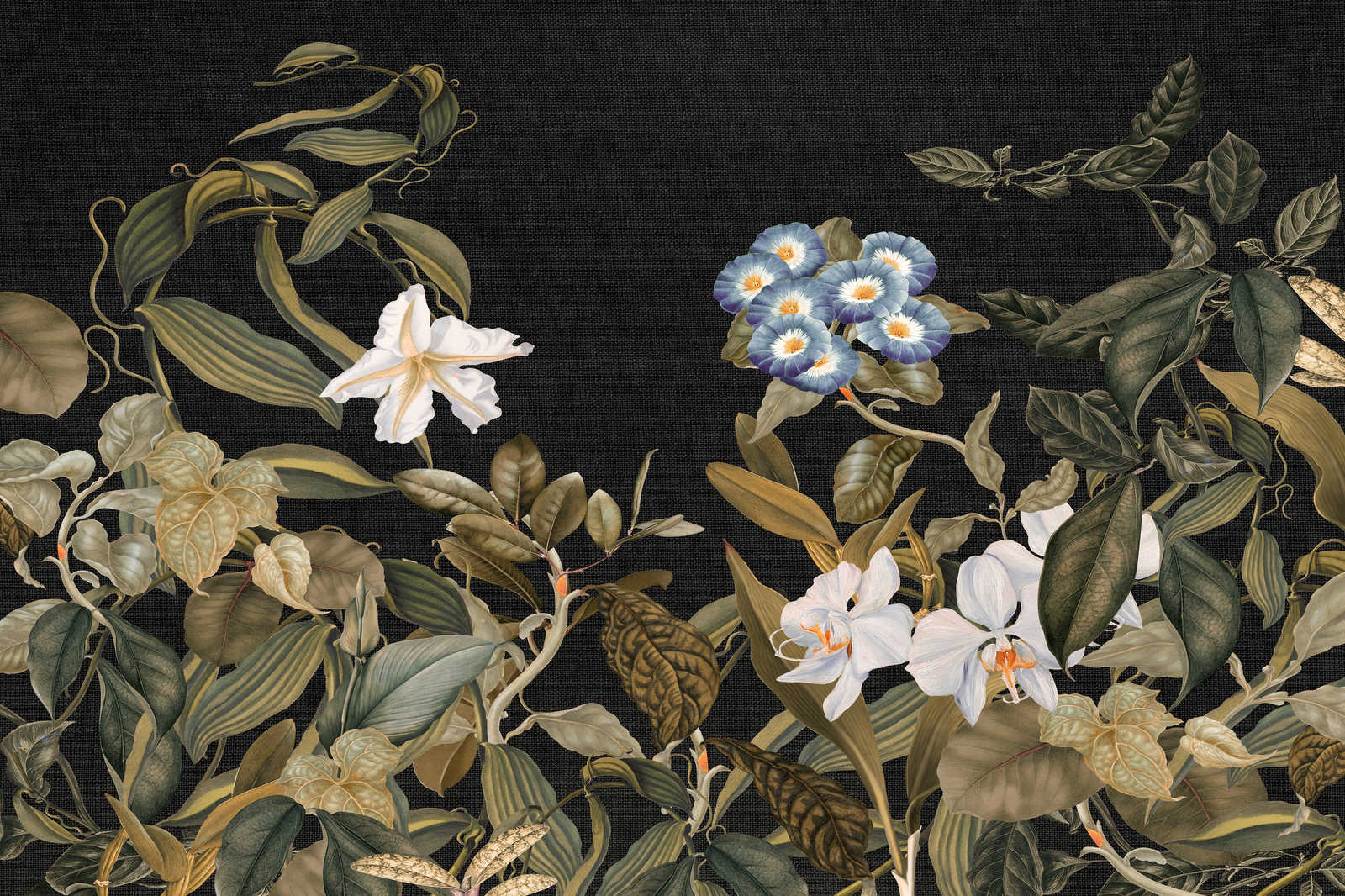             Quadro botanico su tela con motivo di orchidee e foglie - 1,20 m x 0,80 m
        