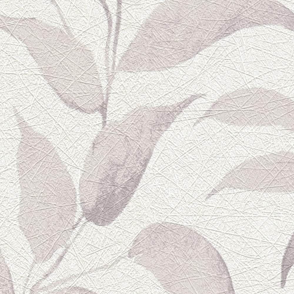             behang bloemen met bladeren glans structuur - wit, beige, grijs
        