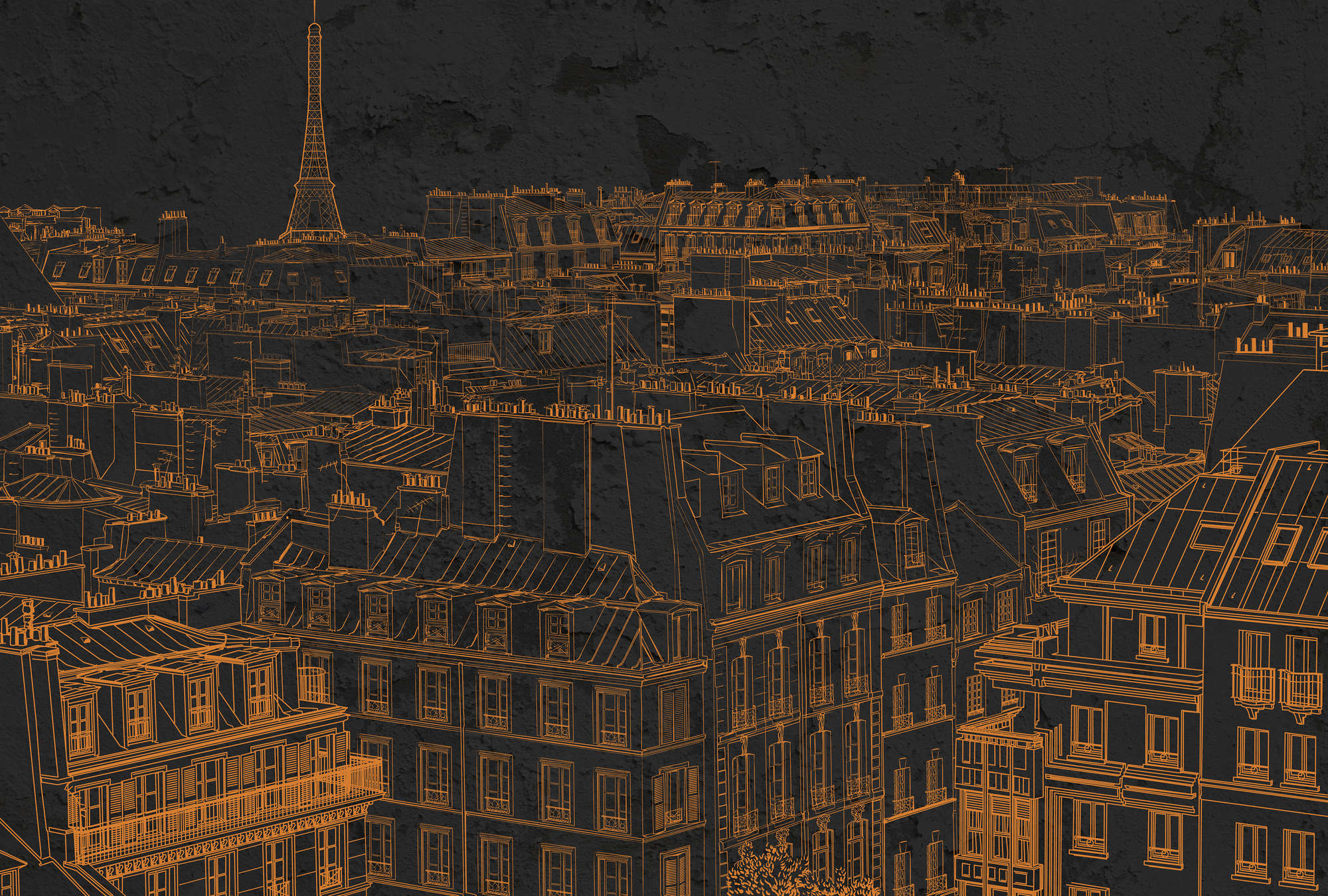             Carta da parati Paris Sketches Skyline - Arancione, nero
        