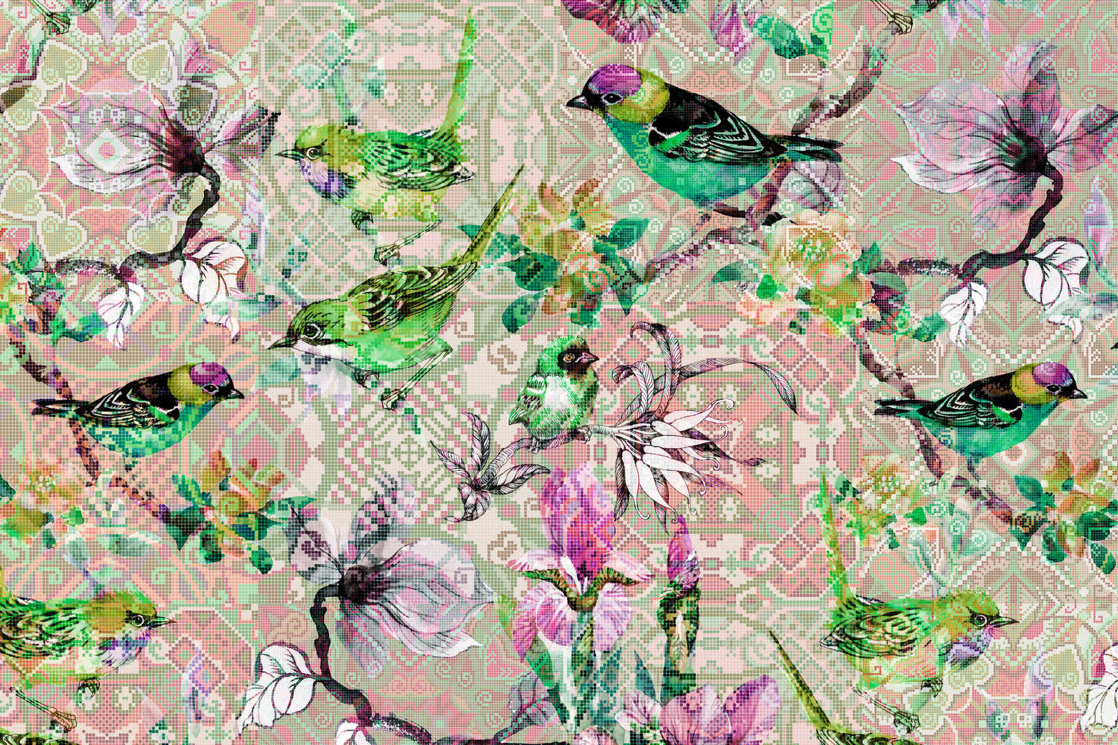             Bird canvas picture with mosaic pattern | mosaic birds 2 - 0,90 m x 0,60 m
        