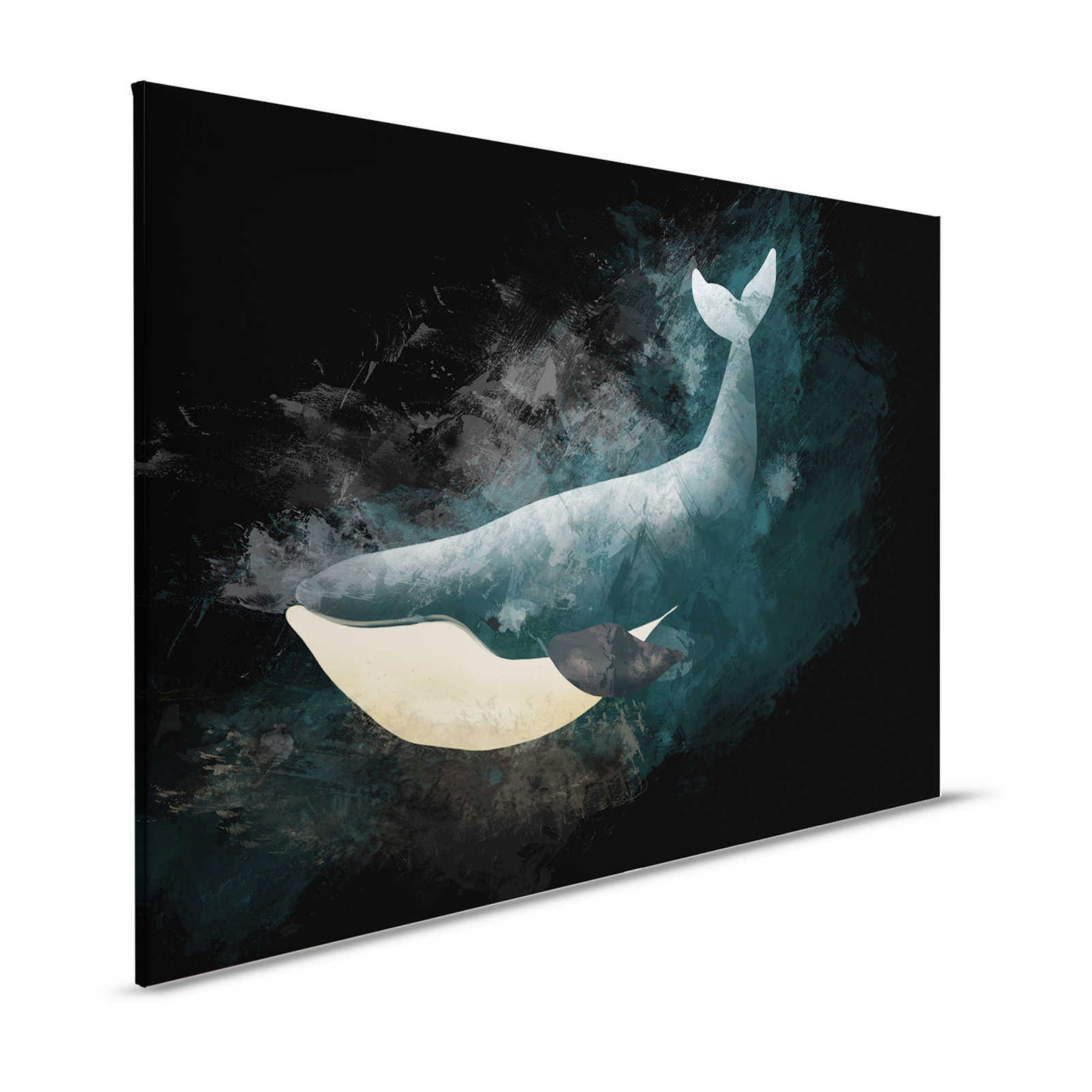 Zwart canvas schilderij met walvis in tekenontwerp - 1,20 m x 0,80 m
