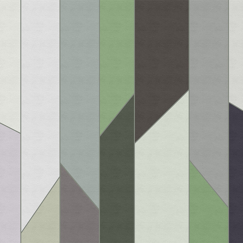 Geometry 3 - Papel pintado a rayas en estructura acanalada con diseño retro colorido - Verde, Violeta | Perla liso no tejido
