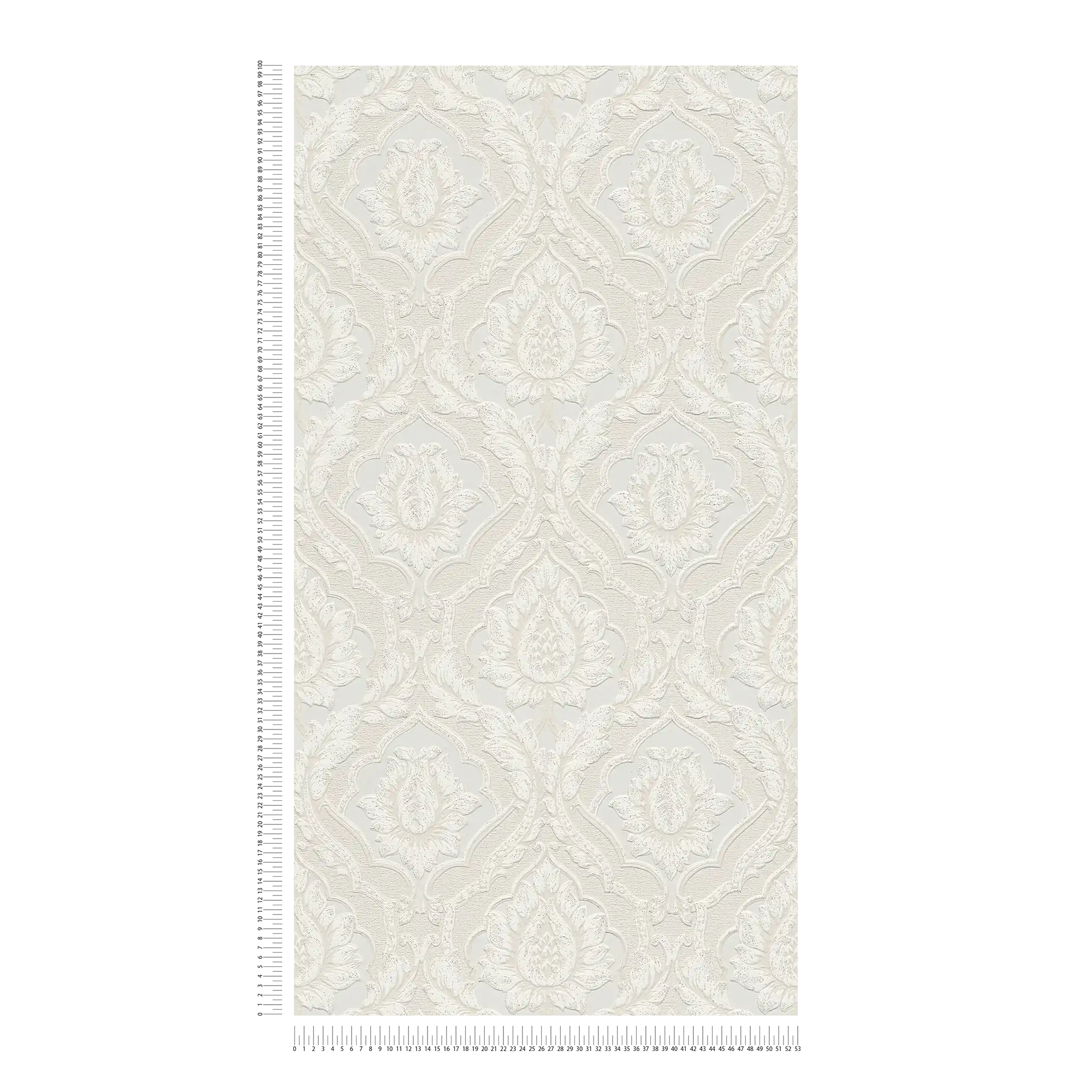             Carta da parati ornamentale con effetto glitter e struttura 3D - bianco
        