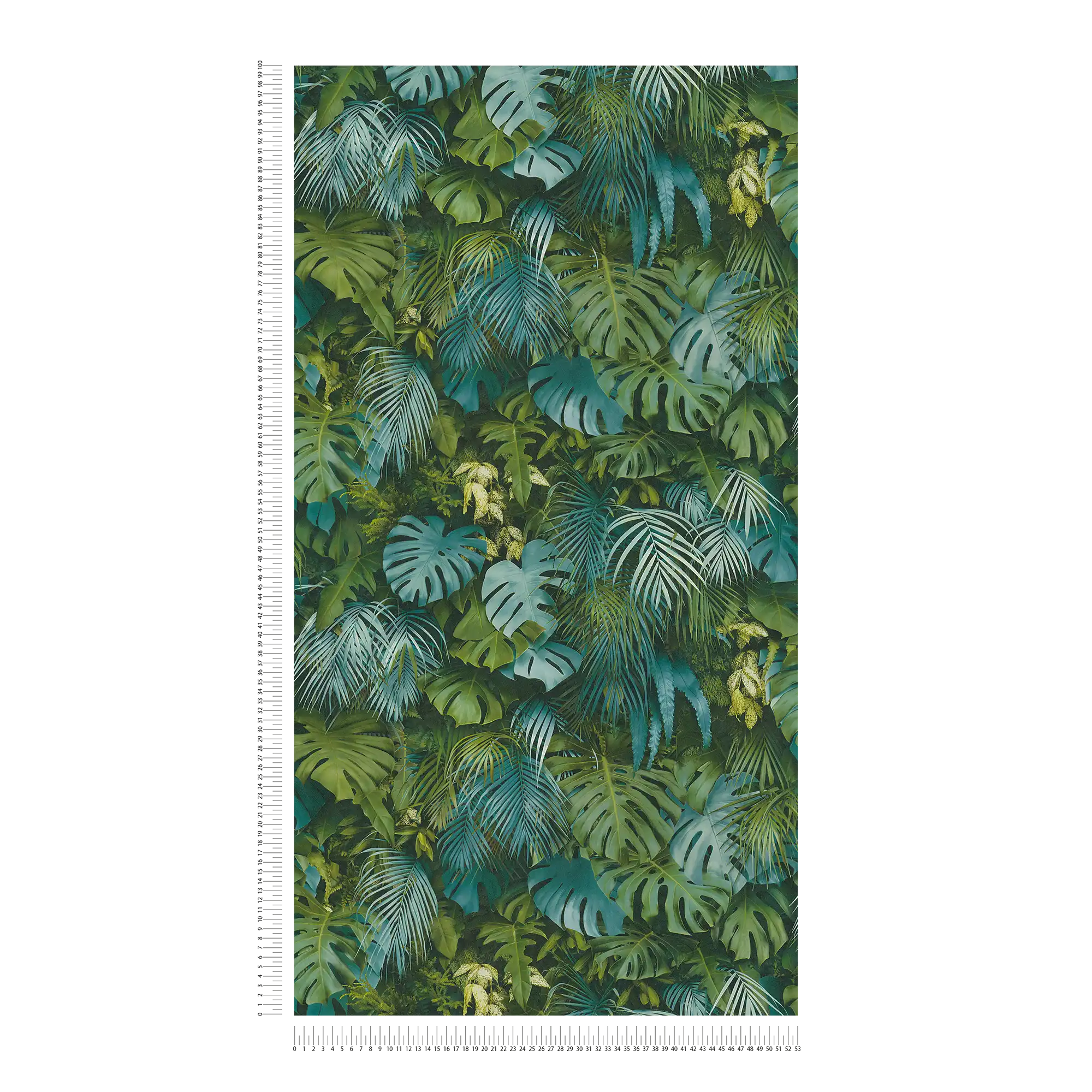             Papier peint Forêt de feuilles vertes, réaliste, accents de couleur - vert, bleu
        