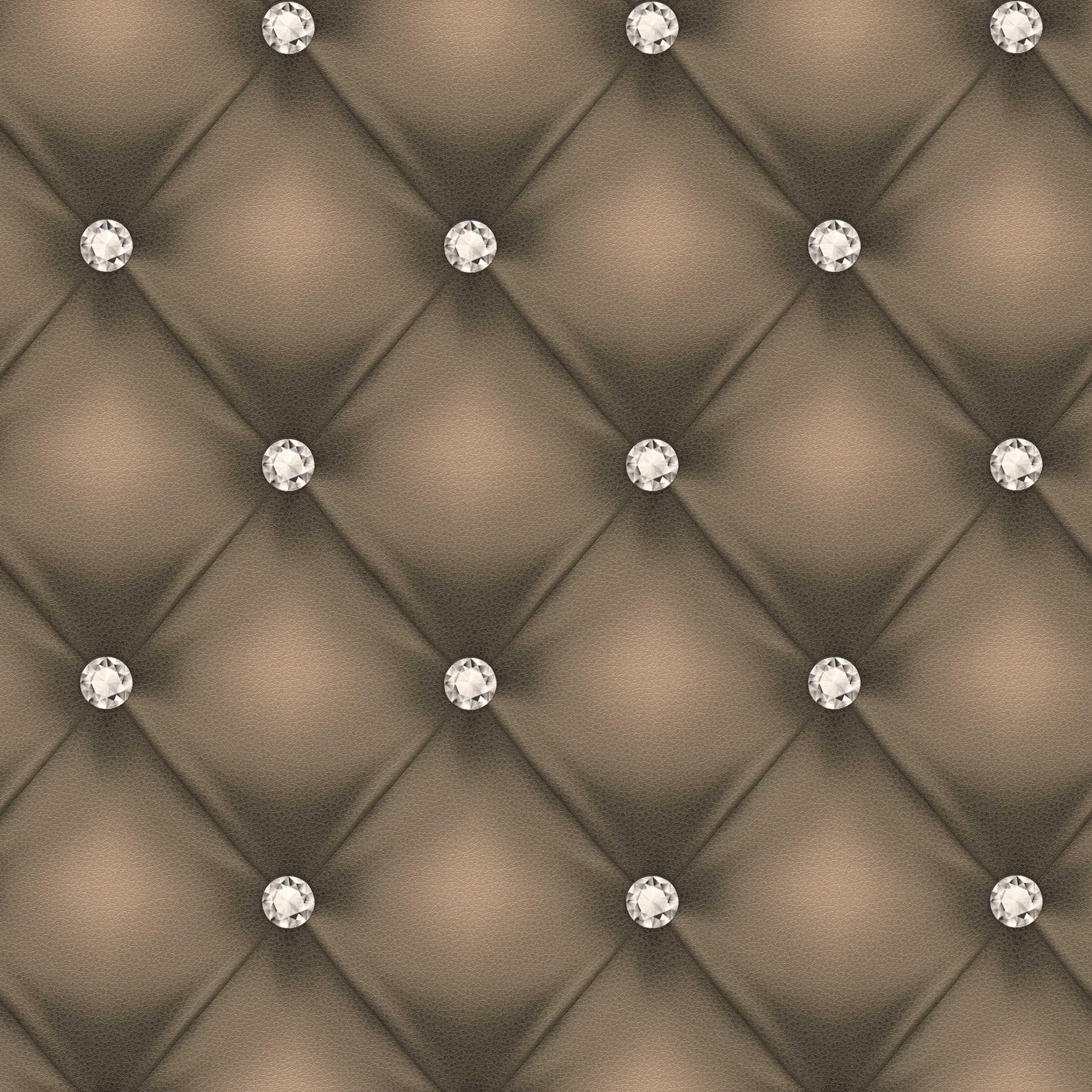         Diamonds non-woven wallpaper with leather upholstery look - Brown, Metallic
    
