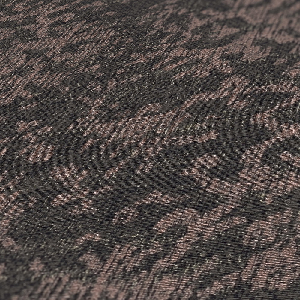             Black wallpaper with textile look and carpet design
        