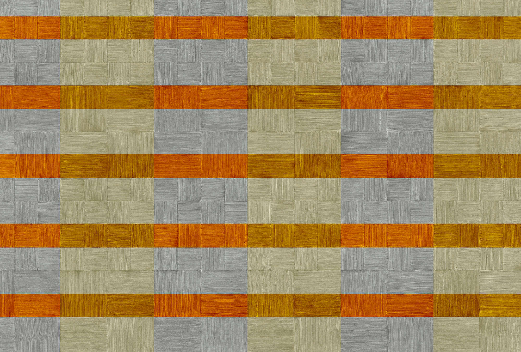             Papel pintado de diseño texturizado a rayas y cuadros - Gris, naranja, marrón
        