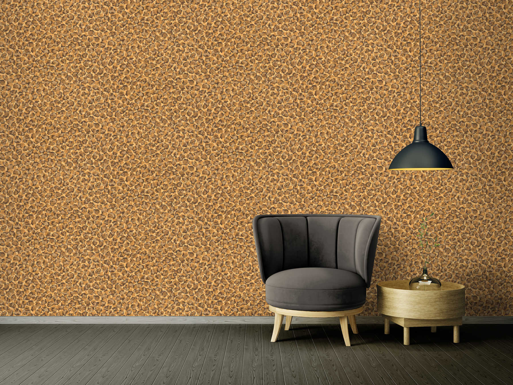             polka dots pattern wallpaper in ethnic style - brown, metallic
        