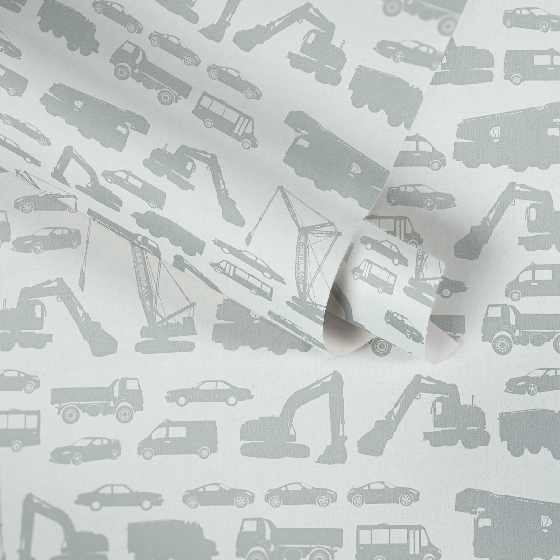             Wallpaper construction site with vehicle pattern for boys - grey
        