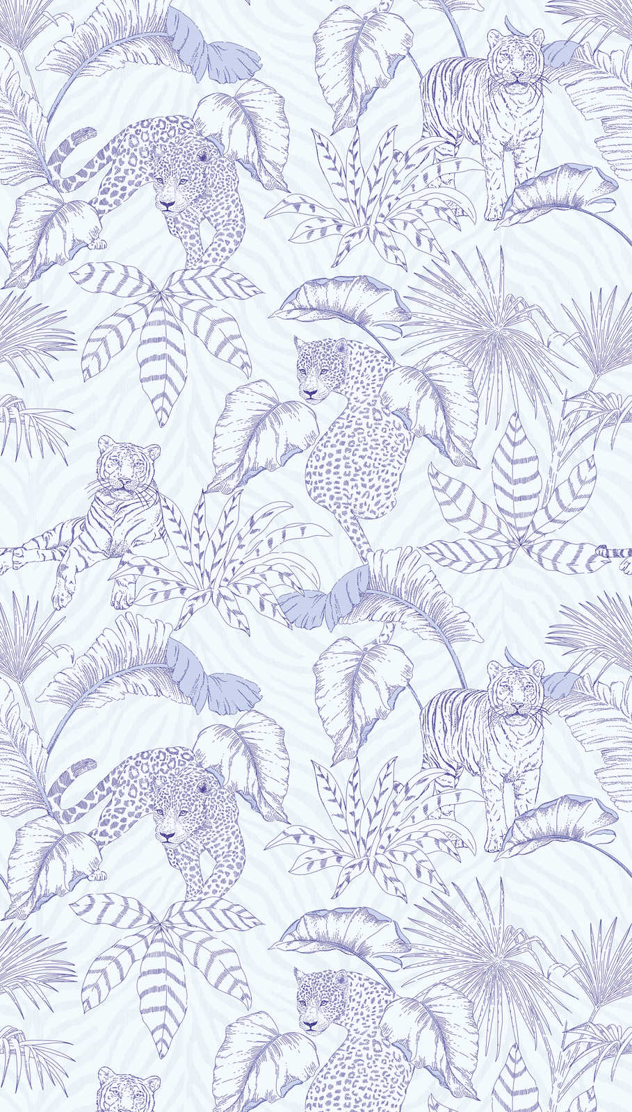             Jungle motif non-woven wallpaper with tigers and leopards - purple, white
        