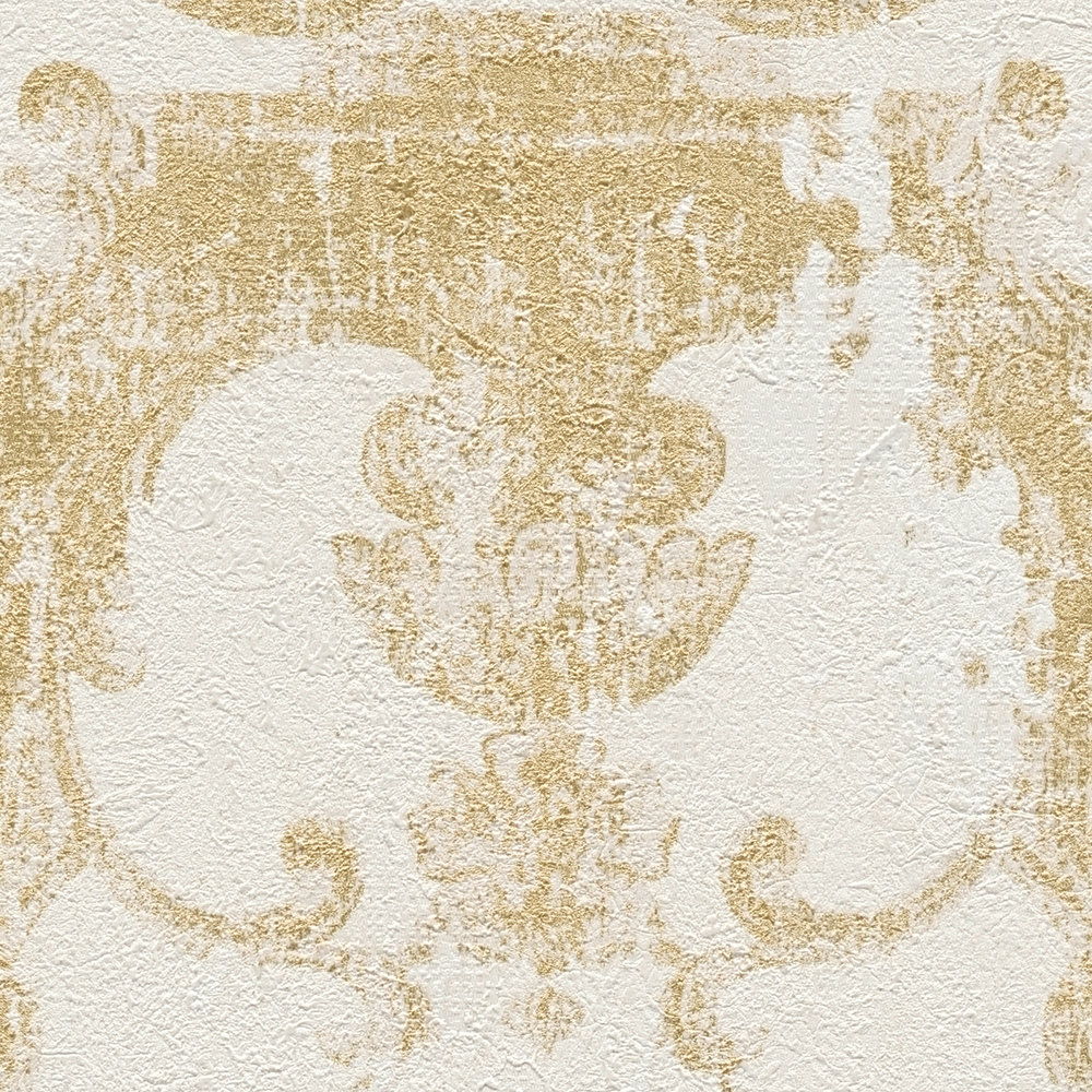             Papier peint ornemental style vintage & rustique - or, crème
        