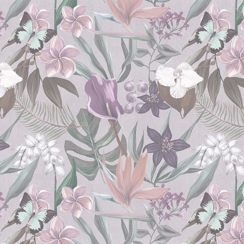         Floral jungle mural drawn - Pink, White
    