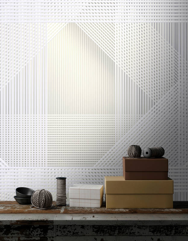             Strings 1 - Photo wallpaper geometric stripe pattern - Yellow, Grey | Premium smooth fleece
        