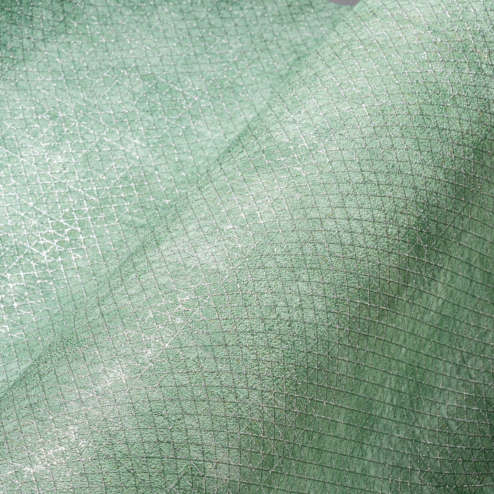             Papel pintado verde menta con textura plateada - metálico, verde
        
