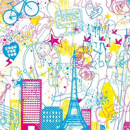         Music & City - mural children design doodle look
    