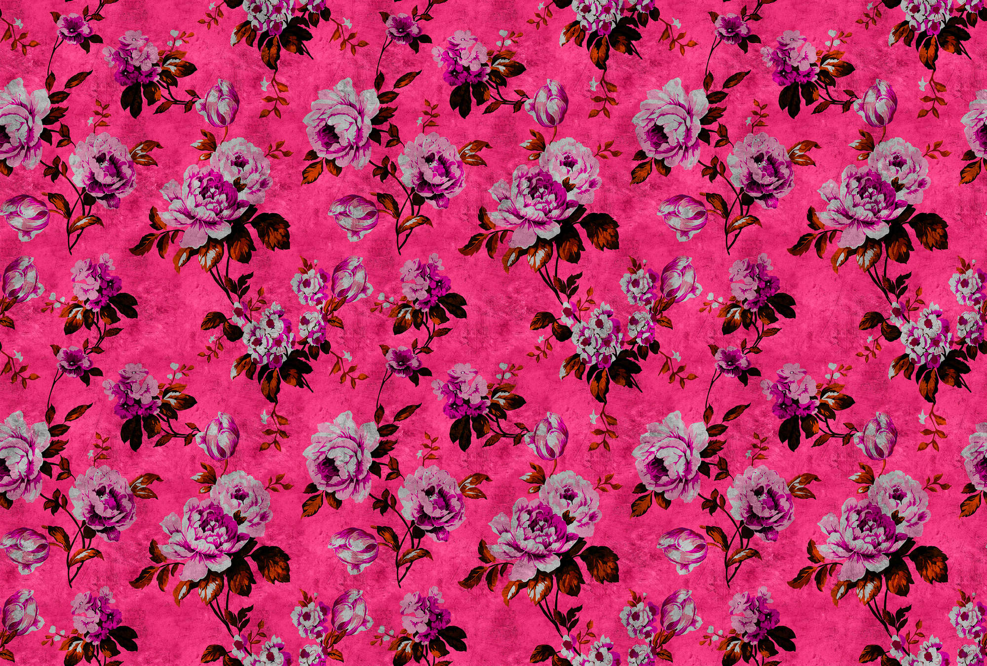             Wild roses 3 - Roses photo wallpaper in retro look, pink- scratch structure - Pink, Red | Matt smooth fleece
        