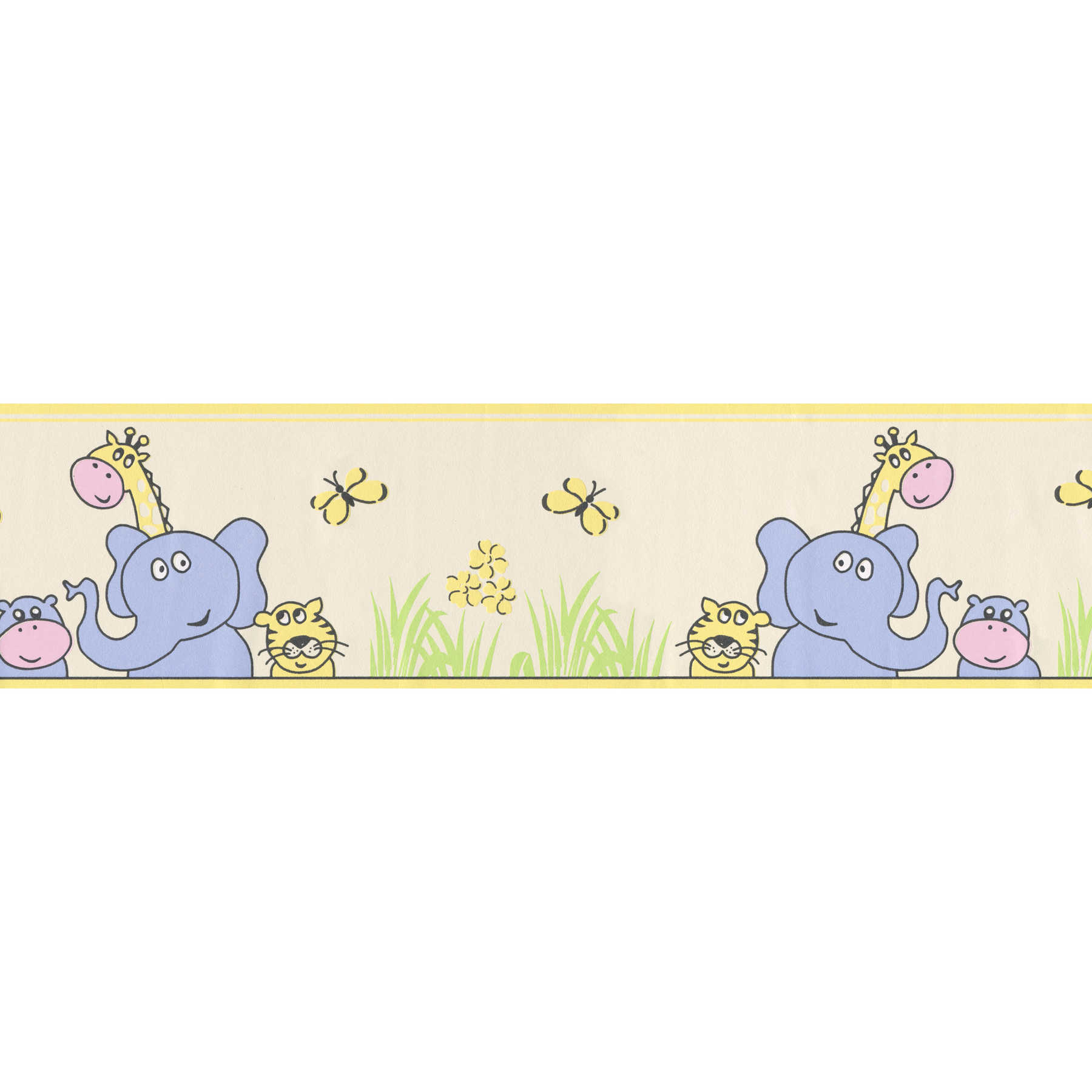 Bordure de chambre d'enfant éléphant & girafe - jaune, bleu, vert
