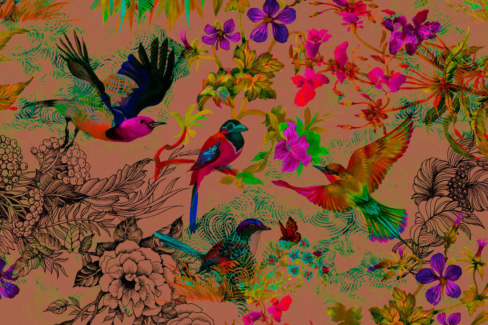             Uccello dipinto su tela in stile collage colorato - 0,90 m x 0,60 m
        