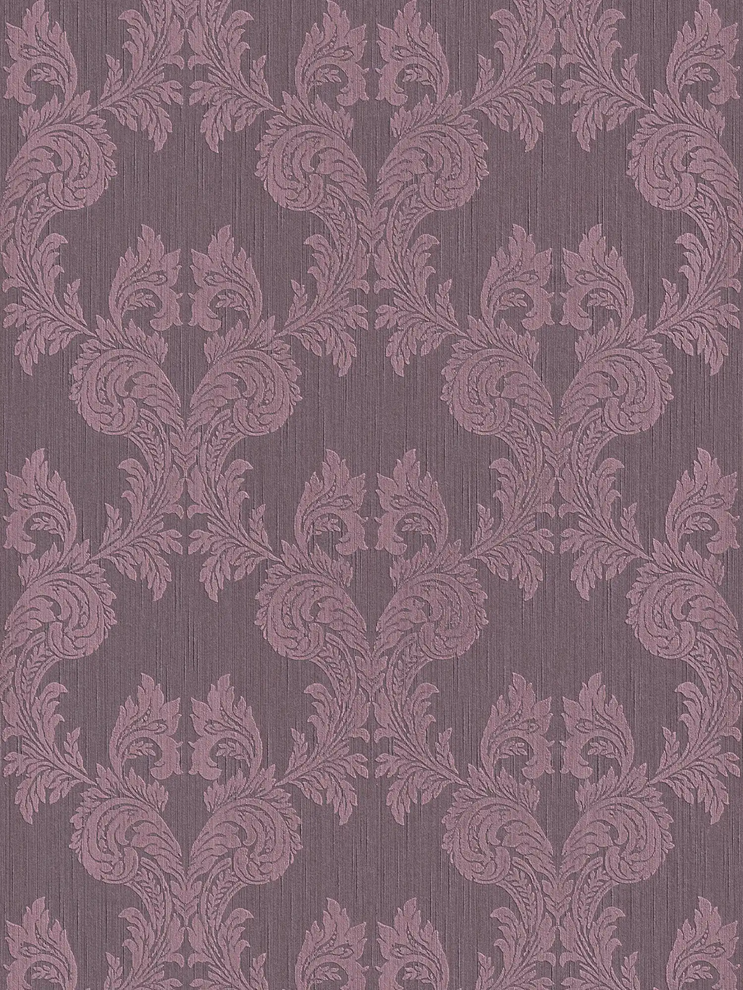 papier peint en papier avec motif floral ornemental & effet structuré - violet
