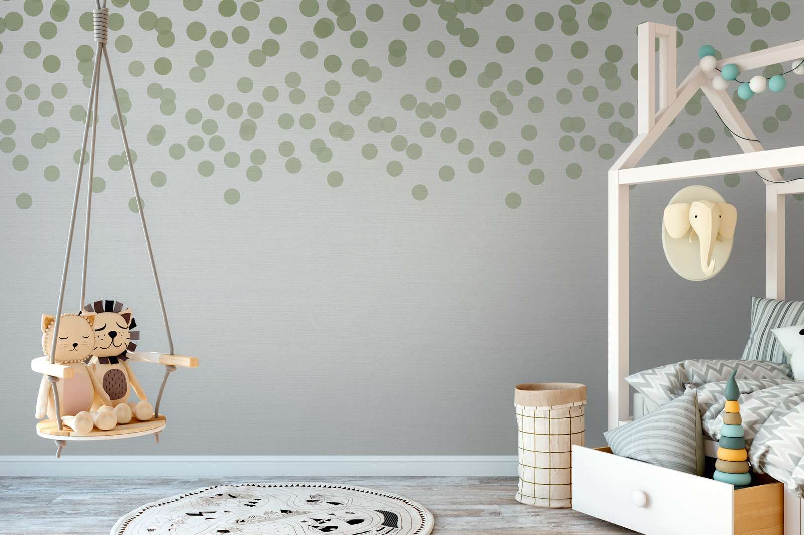             Photo wallpaper with discreet dot pattern - Green, Grey
        