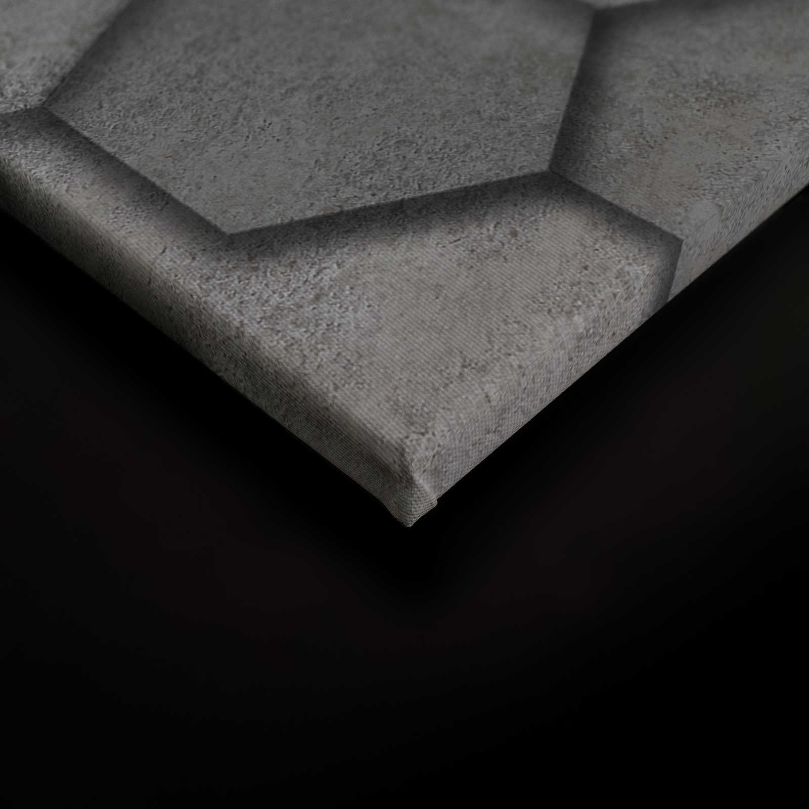             Toile avec carreaux géométriques hexagonaux aspect 3D | gris, argenté - 0,90 m x 0,60 m
        