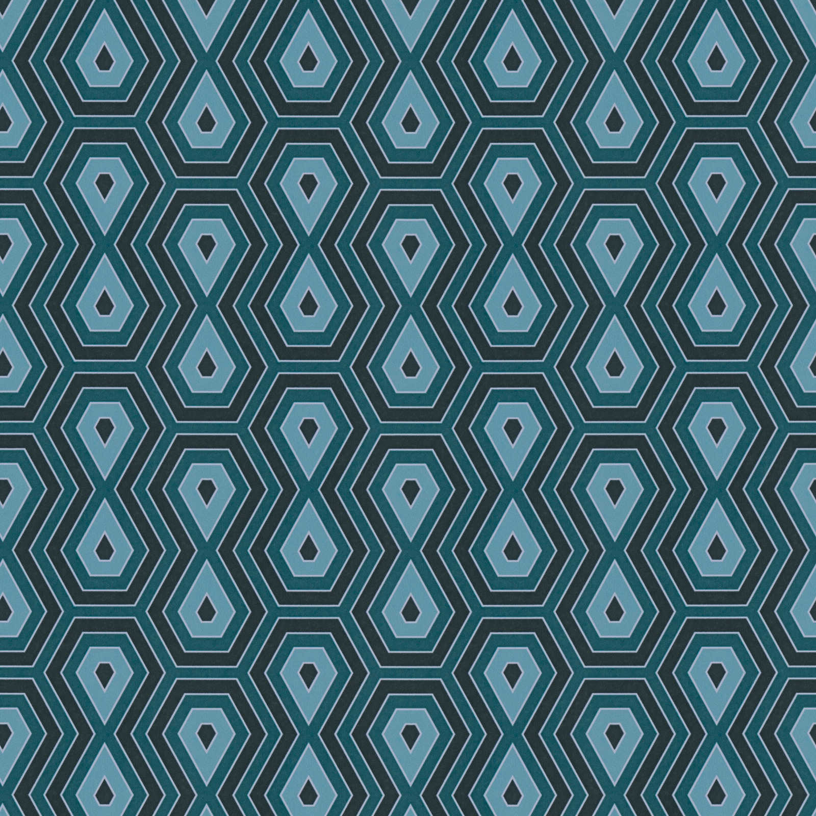 Wallpaper turquoise graphic diamond pattern in retro style - blue, black
