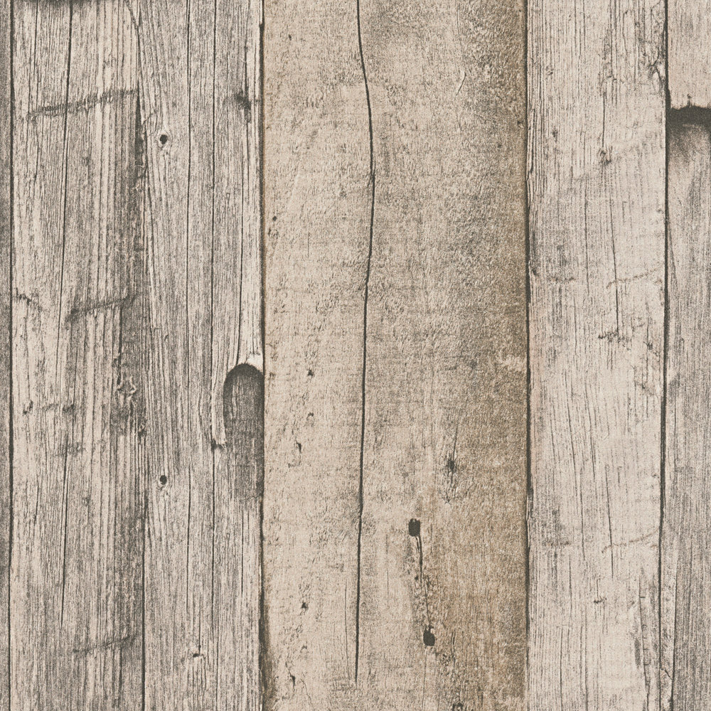             Papel pintado de madera con tablas en diseño industrial rústico - beige, negro, crema
        