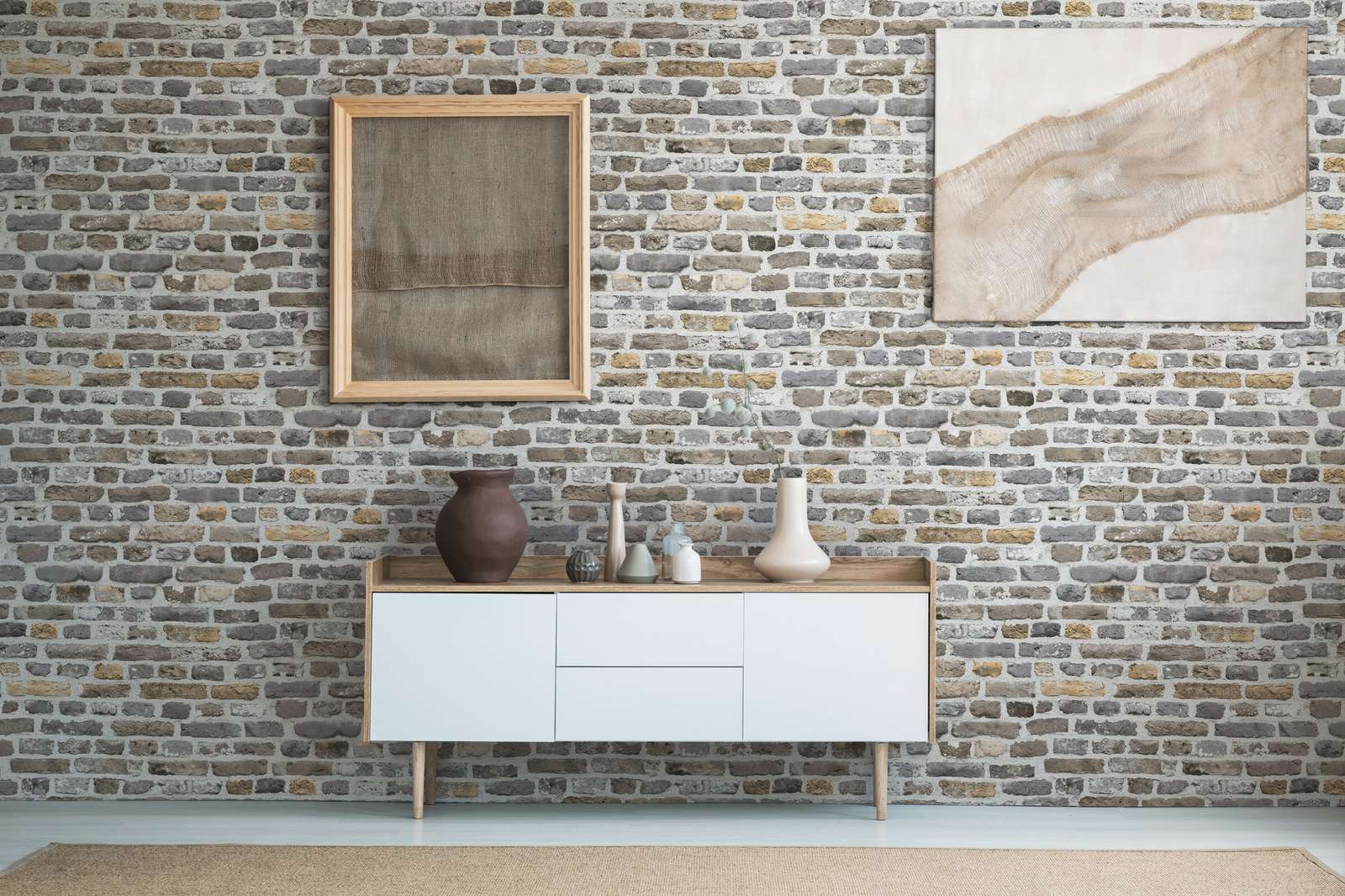             Brick wall wallpaper grey with 3D motif - grey
        