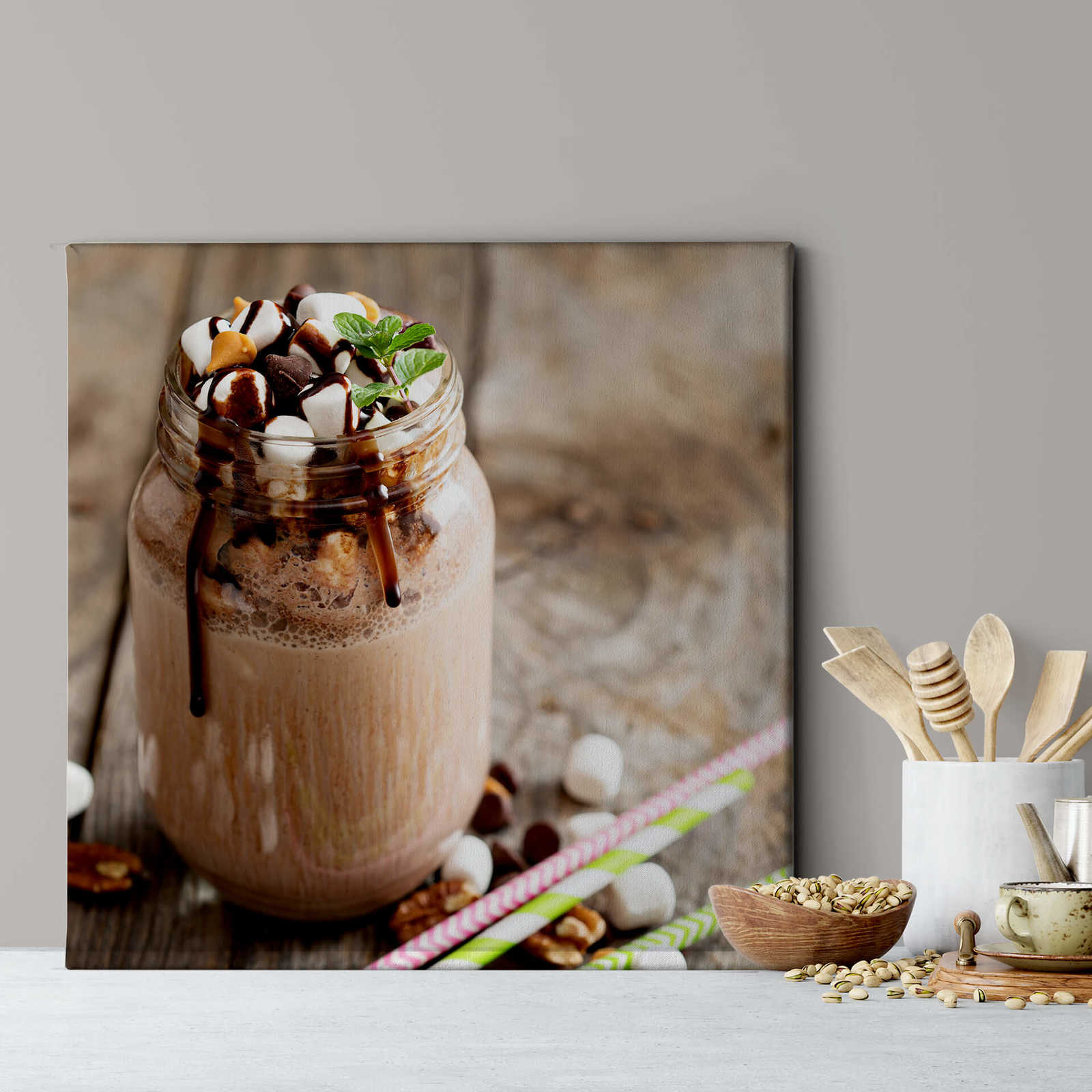             Square canvas print milkshake chocolate – brown
        
