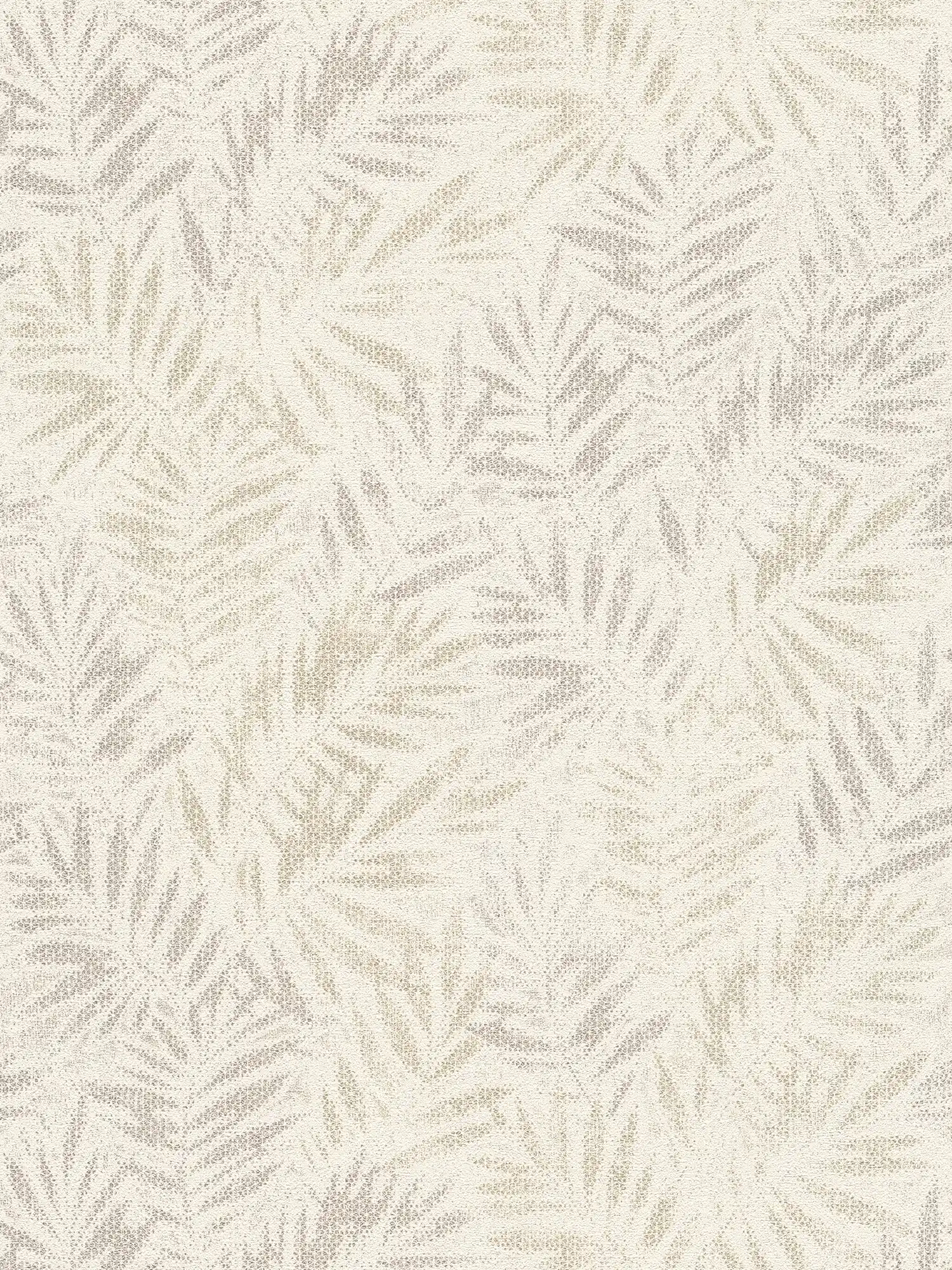 Papel pintado no tejido con motivo de hojas brillantes - blanco, gris, plata
