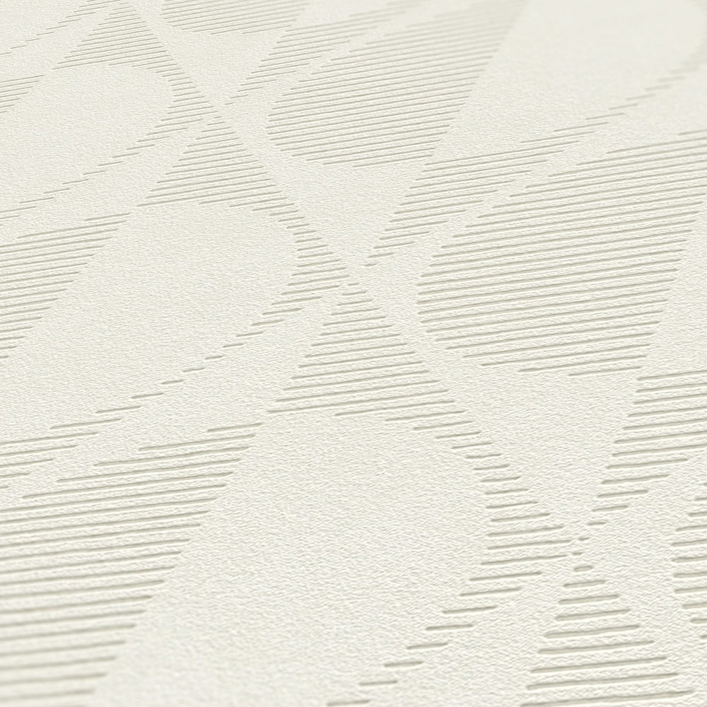             Papier peint rétro avec motifs circulaires et losanges - crème, beige
        