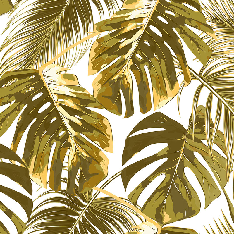 Palm leaves art style mural - Yellow, White

