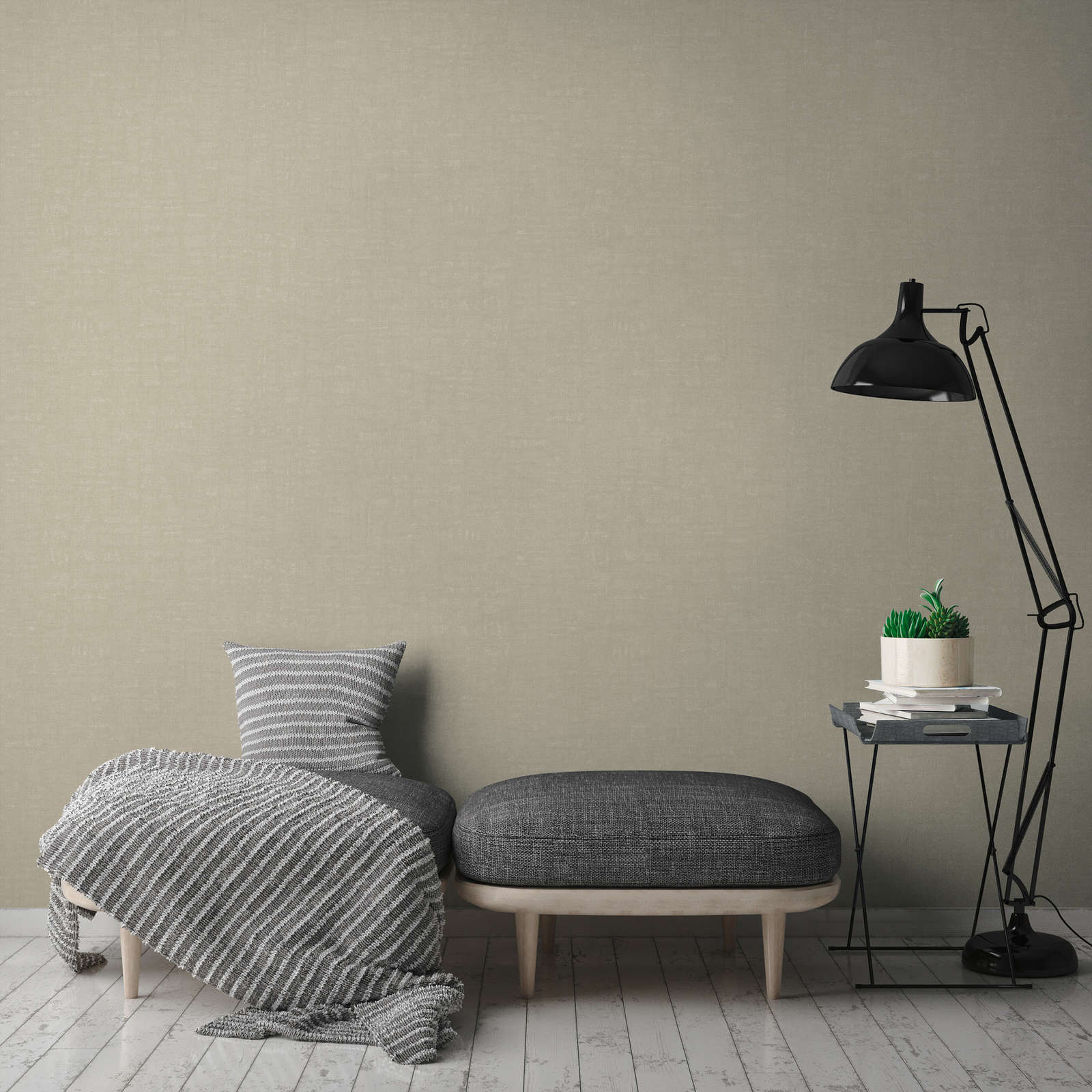             Melange wallpaper plain with structure design - grey, beige
        