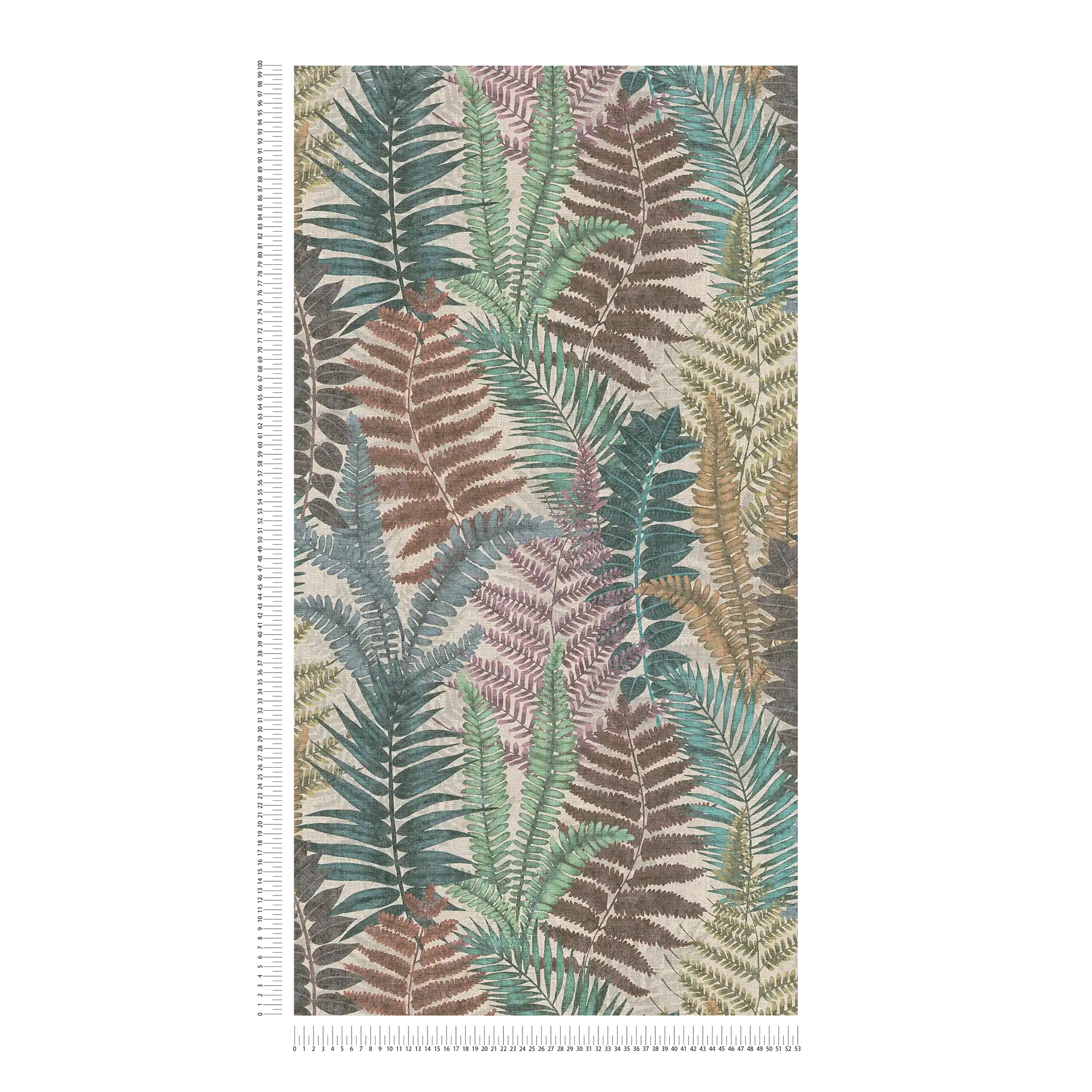             Floral wallpaper with fern leaves lightly textured, matt - multicoloured, beige, green
        