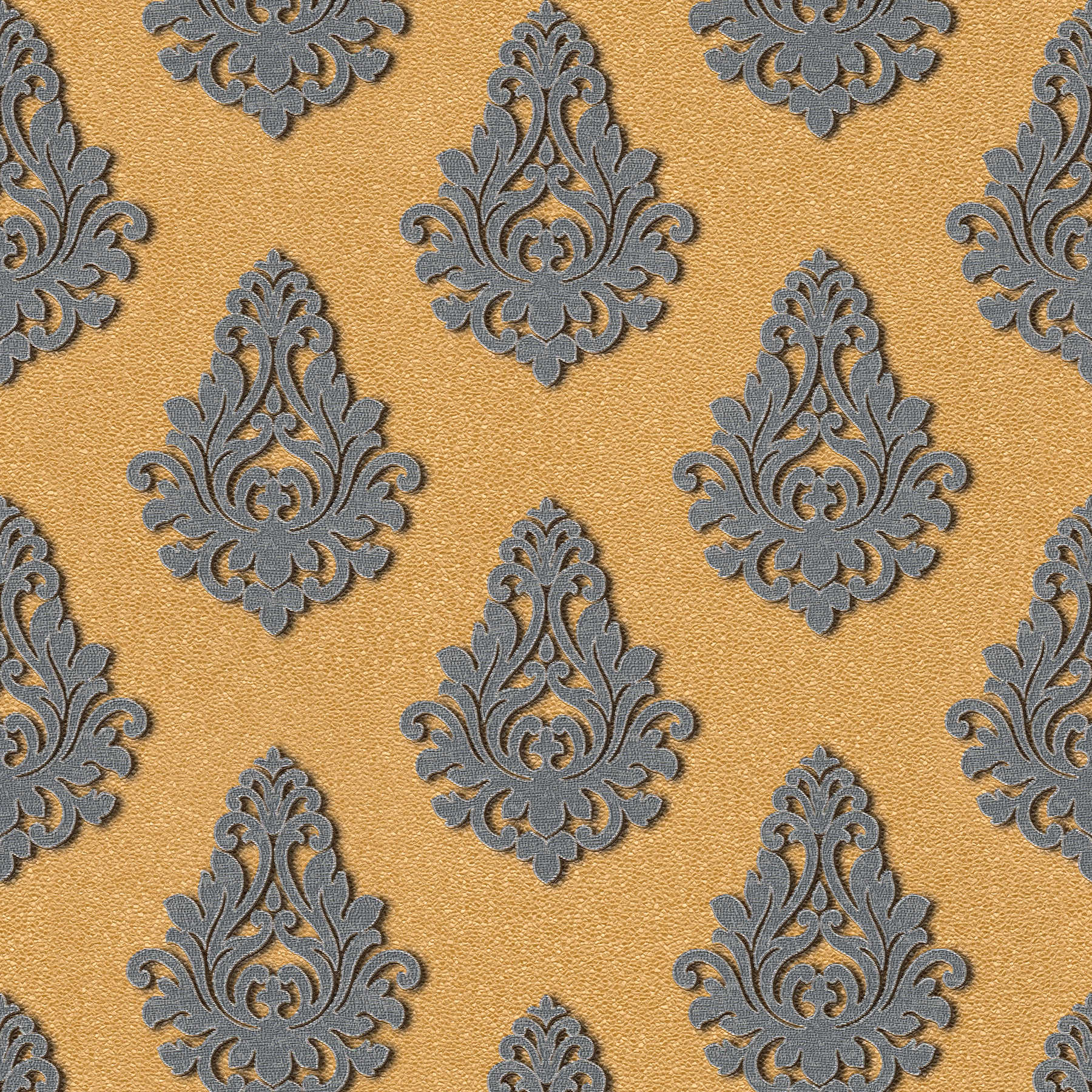 Non-woven wallpaper with baroque ornaments - gold, grey
