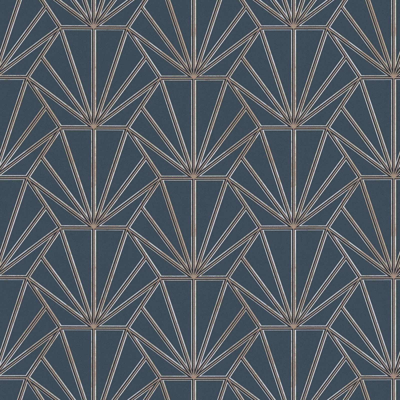         behangpapier art deco patroon en lijnmotief - blauw, goud, zwart
    