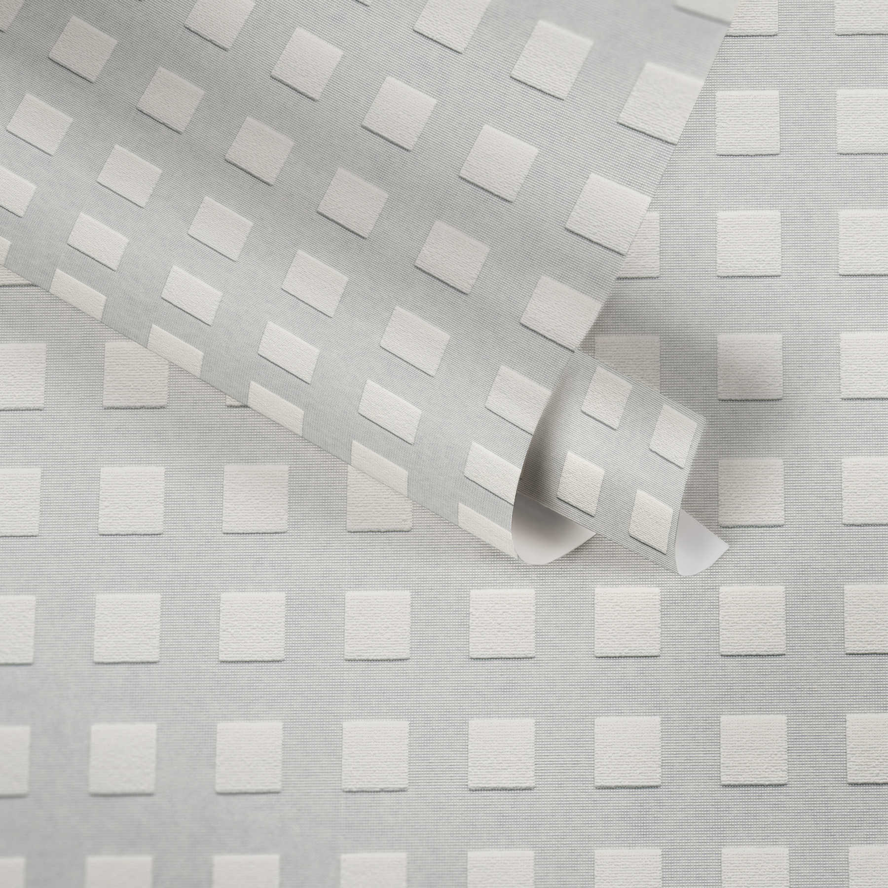             Overschilderbaar behang met 3D kubusvormig patroon - Wit
        
