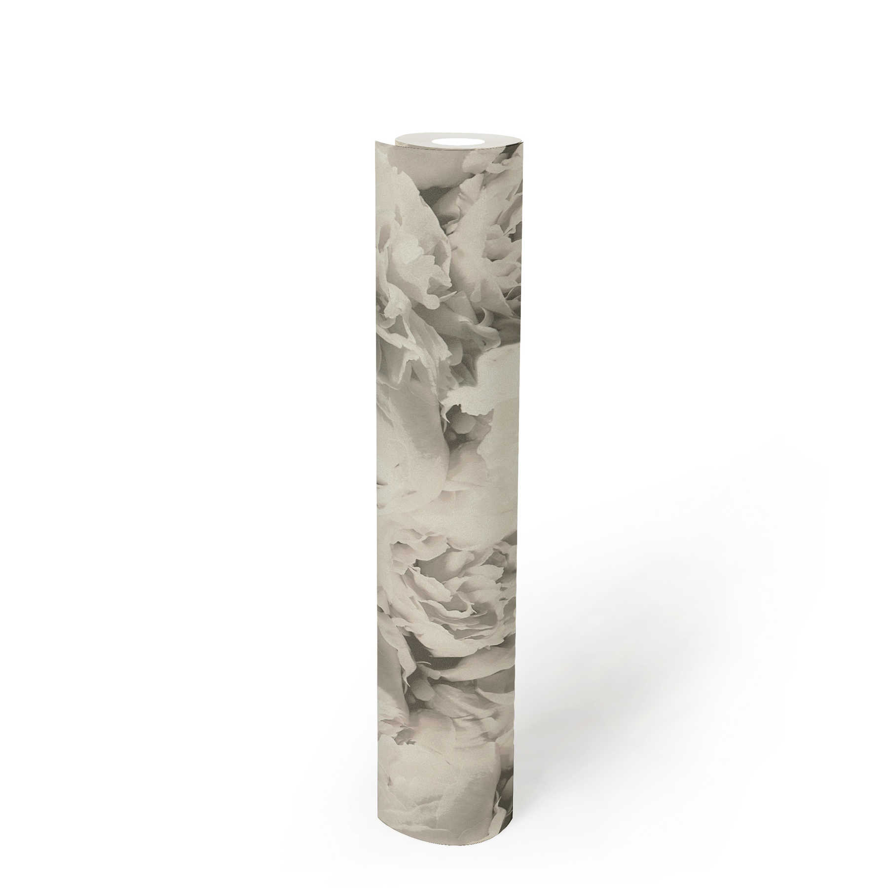             Floral wallpaper roses with shimmer effect - beige, cream, grey
        