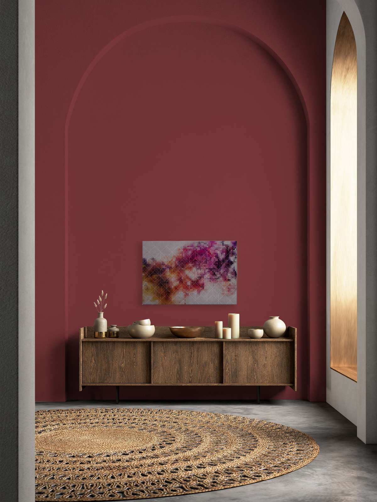             Tableau toile Nuages de couleurs & motifs de lignes | rose, rouge - 0,90 m x 0,60 m
        