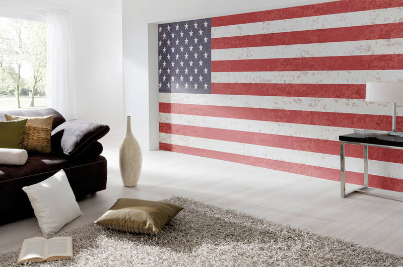             American flag mural - stars and stripes
        