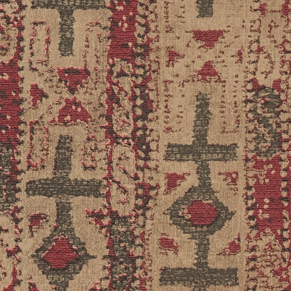             Pattern wallpaper with oriental design - beige, red, black
        