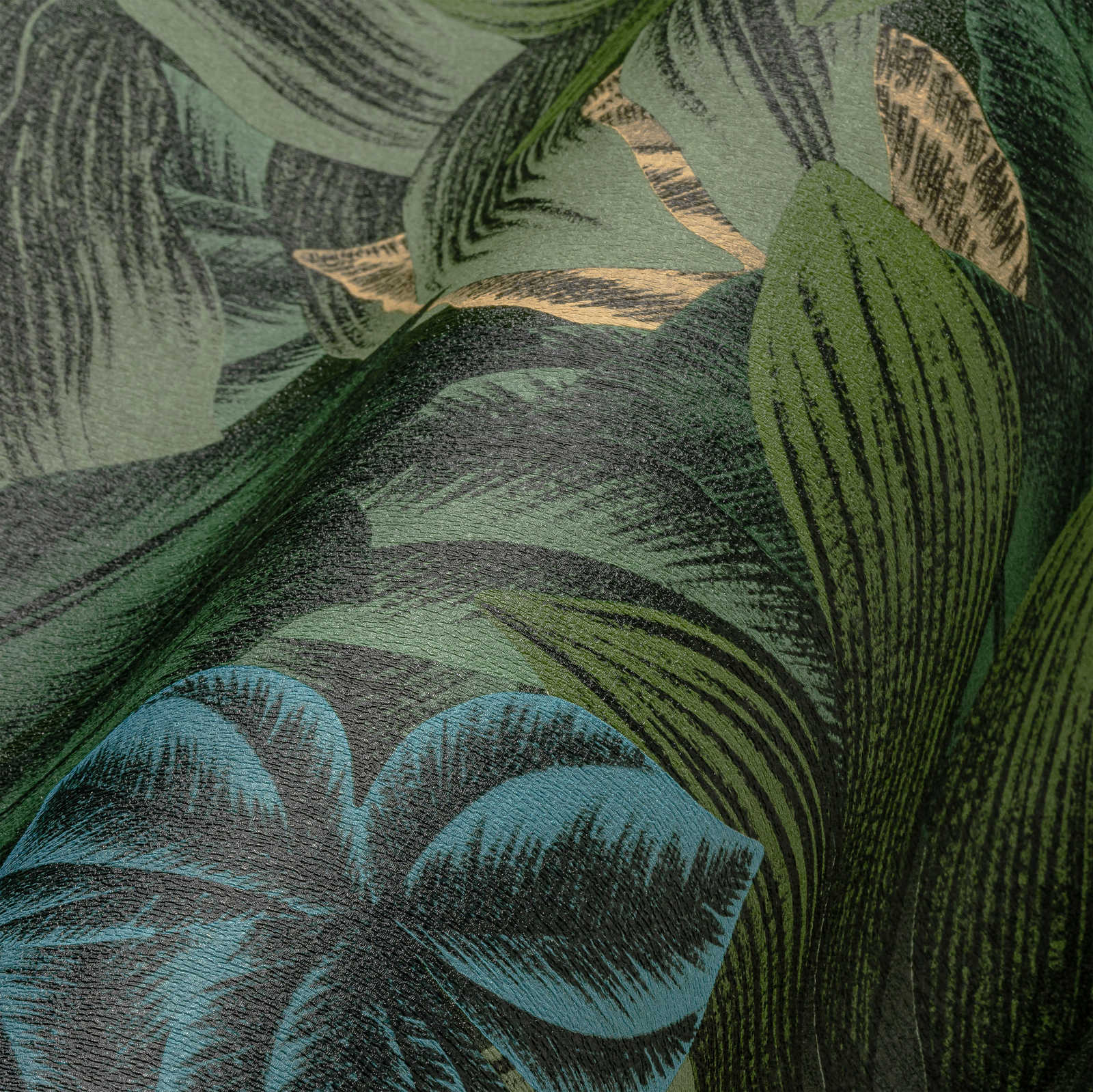             Papel pintado Selva con hojas tropicales - verde, amarillo
        