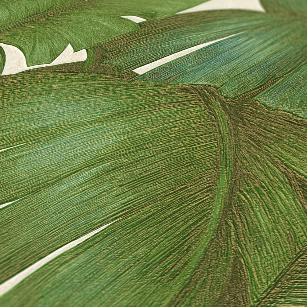             VERSACE Papier peint Motif palmier - beige, vert, métallique
        